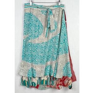 Iris Impressions Medium 80% Silk Convertible Layered Wrap Skirt BOHO INDIE GYPSY